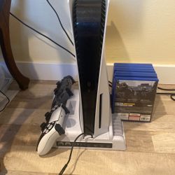 Ps5 Disc Version Bundle W/over 10 Plus Games And Cooling/chargin Station Included W/2 Dual Sense Controllers