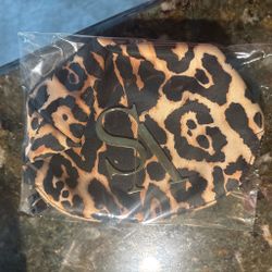 Leopard Print Cosmetic Bag with Gold Logo
