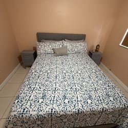 Queen Bed Frame with Headboard and Nightstands (3-Piece Set)