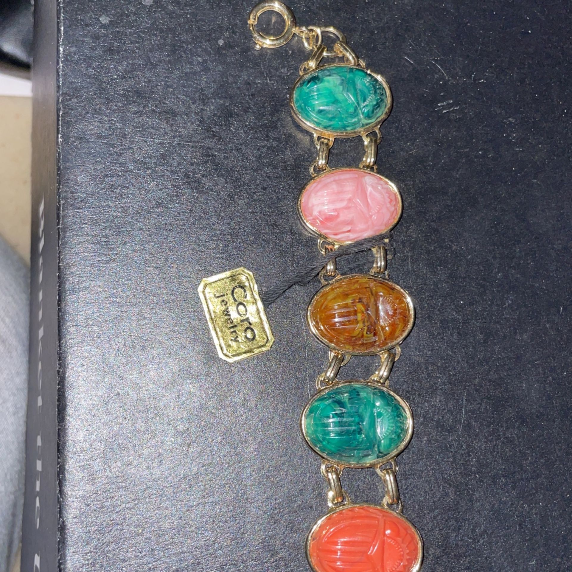 Vintage Coro Jewelry Scarab Gold Bracelet 1950s