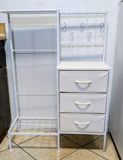 Small Kids Dresser With Hanging Rack, 3 Drawers, And Hooks For Grid Panel