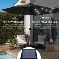 Best Choice Products 10ft Solar Powered Aluminum LED Lighted Patio Umbrella w/Tilt Adjustment and UV-Resistant Fabric - Black