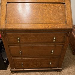 Antique Oak Secretary Desk With Flip Down Pull Down Writing Surface
