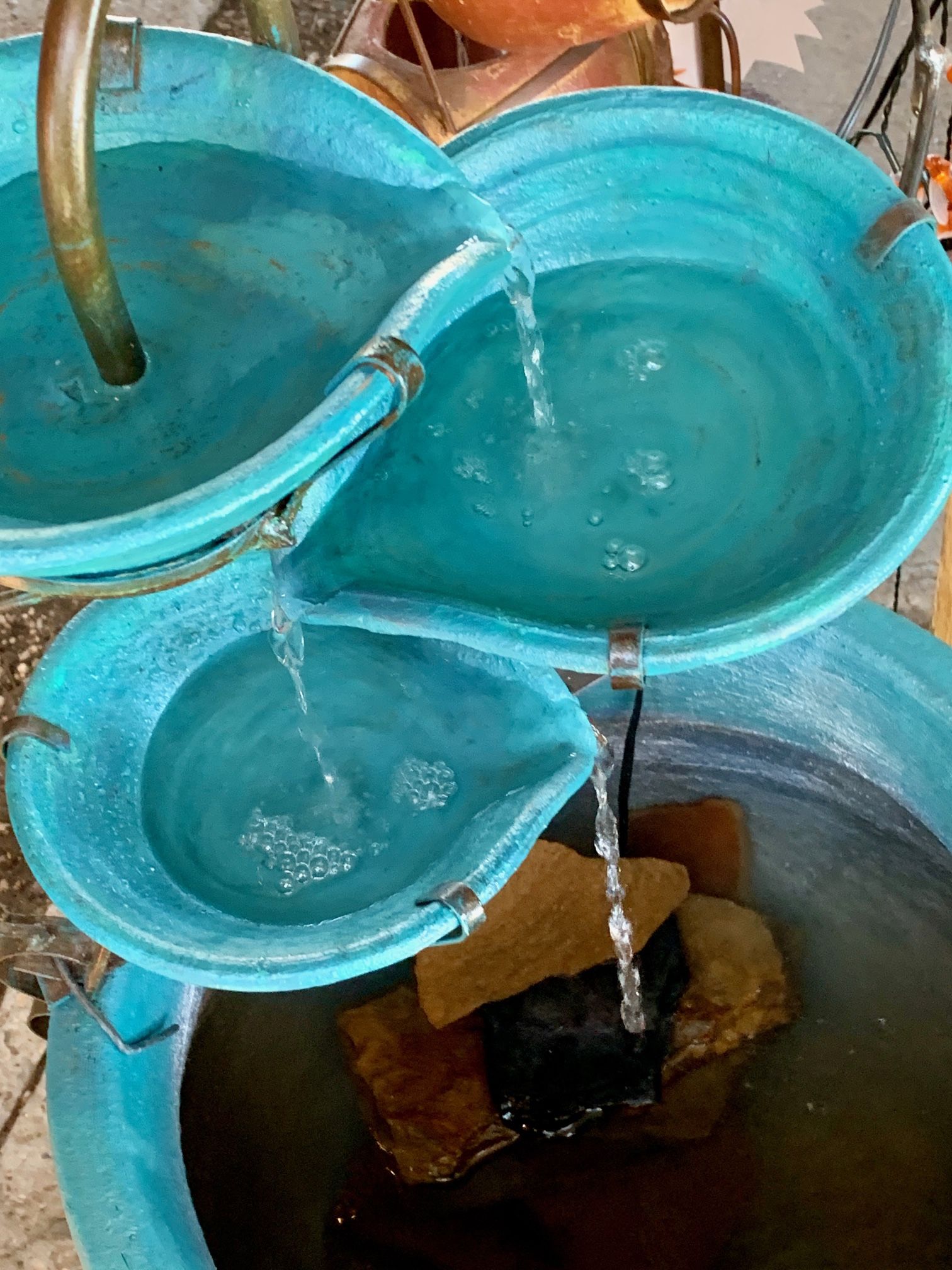 water fountain cascading turquoise