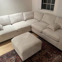 New Sectional.  Off White / Beige.  Corduroy Fabric.  99” X 99”.  Free Delivery!