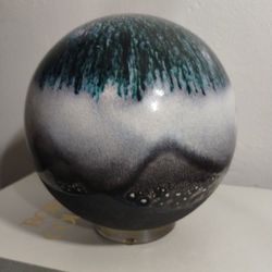 TONY EVANS POTTERY ART - SPHERE ON LUCITE STAND  7"/ 20" CIRCUMFERENCE