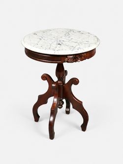 Vintage Victorian Revival Mahogany & Italian Marble Pedestal Side Table by Kimball, c.1970's - Delivery Available