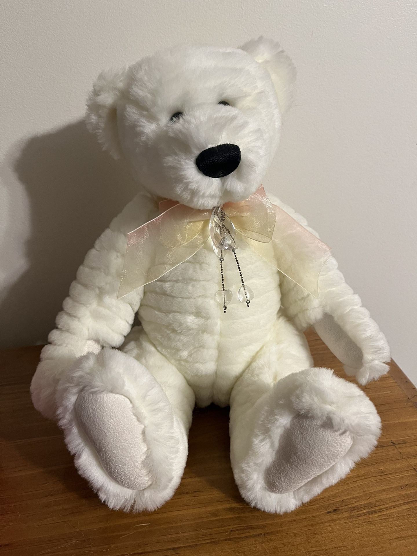 Aurora White Plush Teddy Bear Silk Bow Gems Bling