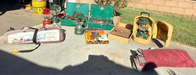 Vintage Coleman Camping Gear Lot stoves and lanterns