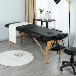 Black Massage Table With Wooden Legs 
