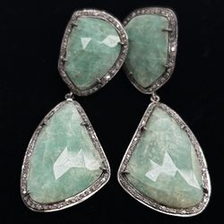 925 Sterling Silver With Diamonds And Green Emerald