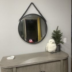 Black Metal Mirror With Beaded Hanger 