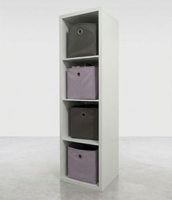 Cube Organizer Shelf with Storage Bins – White/Organizador de Cubos con Cajas de Tela – Blanco