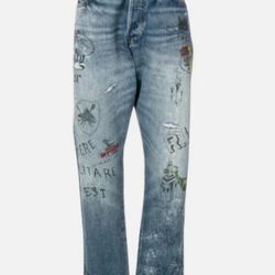 Polo Ralph Lauren The Varick Slim Straight Varsity All over Graffiti Jeans 35x30