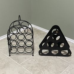 Set of 2 Wine Racks – Metal & Wood – Holds 6 and 12 Bottles