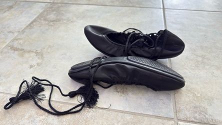 JOIE Ballet Flats Black Wrap Around Ankle Tie with Tassels Size 38