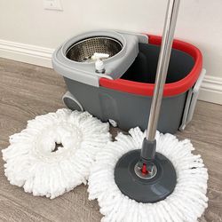 (New) $25 Spin Mop System with Wheels & Handle, Include 2pcs Replacement microfiber mops 