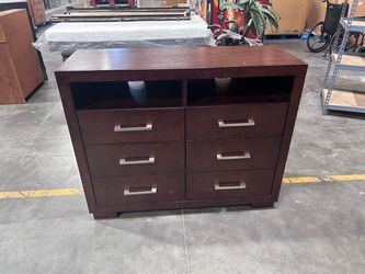 Dark Brown Wood Dresser with 6 Drawers