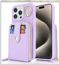 iPhone 16 Pro Case with Card Holder,for iPhone 16 Pro Wallet Case for Women Men,PU Leather Zipper Stand Ring Phone Case with Coin Pocket-Purpl