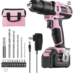 WORKPRO Pink Cordless 20V Lithium-ion Drill Driver Set