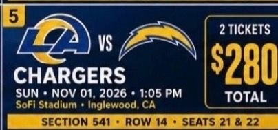 LA Rams vs Chargers NFL Tickets x2