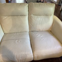 Ivory Leather Power Recliner Loveseat