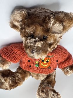 Galerie Brown Shaggy Plush Bear in Pumpkin Sweater (Vintage 2003)