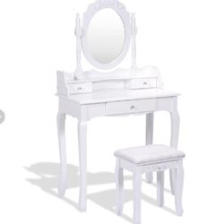 Vanity Table Set with Cushioned Stool with 360°