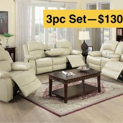 FREE DELIVERY — Brand new 3PC Reclining Sofa Loveseat Chair 
