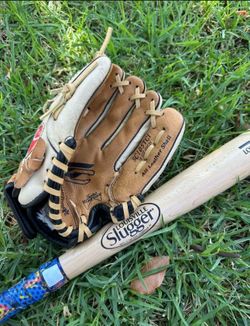 Louisville Slugger 26 Inch Baseball Bat With Lizard Skins Grip Andd Rawlings Sure Catch 10.5 Inch Glove