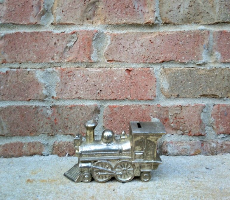 Vintage Cisco Metal Silver-Tone Locomotive Coin Bank 