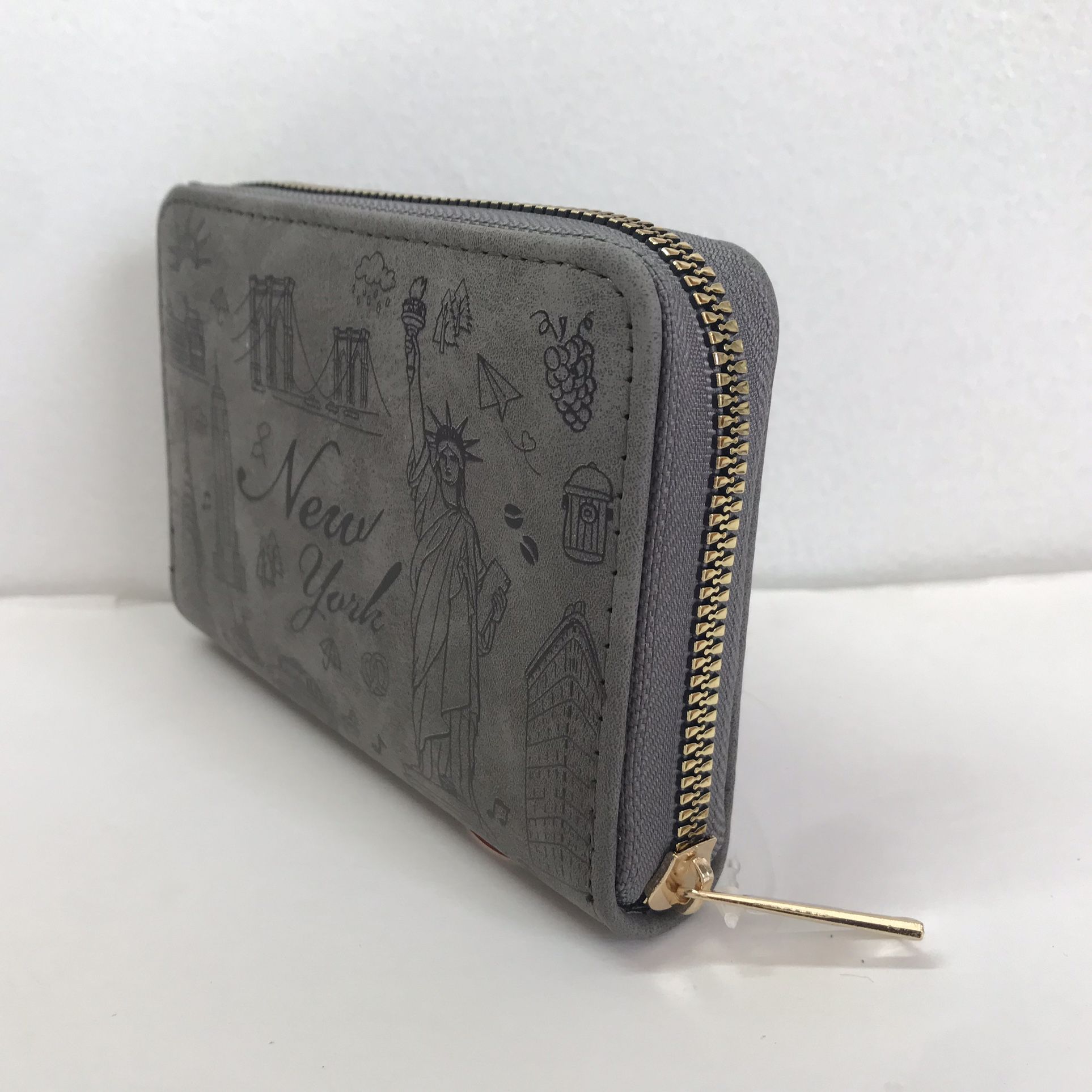New York Women Palm-size Zip Around Small Wallet Gray