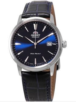 Orient:  Automatic blue dial leather men’s watch