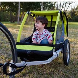 Cyclic Double 2 Seat Kids' Bike Trailer -Gray/Green 2-in-1 BIKE TRAILER