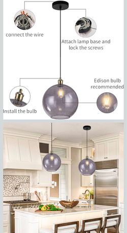 3 Smoke Grey Seeded Glass Pendant Light Kitchen Island, 9.8Inch Grey 9.8inch