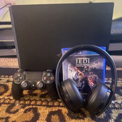 ps4 pro bundle with gold wireless headphones and star wars jedi fallen order