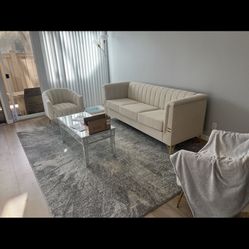 Velvet Sofa Couch | 83.8” Wide | White/Beige