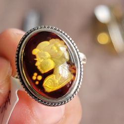 Amber. Cameo Ring Size 7