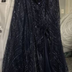 Elegant evening gown - Off the Shoulder /Navy blue Size 18