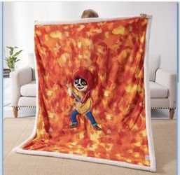 Miguel “coco” Kids Throw Blanket, 3D Anime Embroidery Sherpa Blanket Girls Boys Gifts
