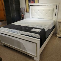 Queen White Bed with LED Lights