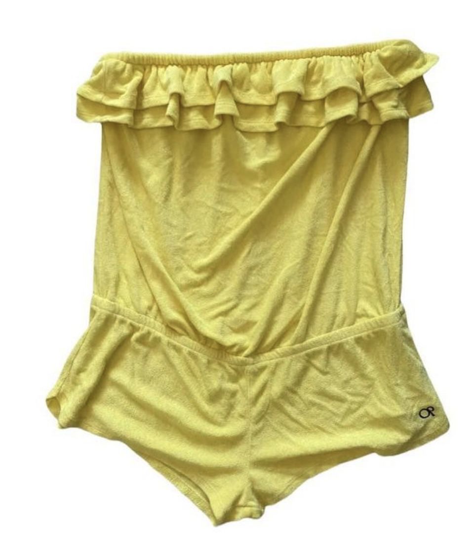 OP Swimsuit Coverup Romper SZ Small Yellow Ruffled Terry Cloth Beach