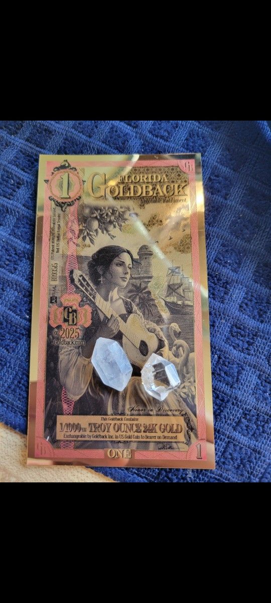 24k Goldback Real Gold & 2 Herkimer Diamond Crystals