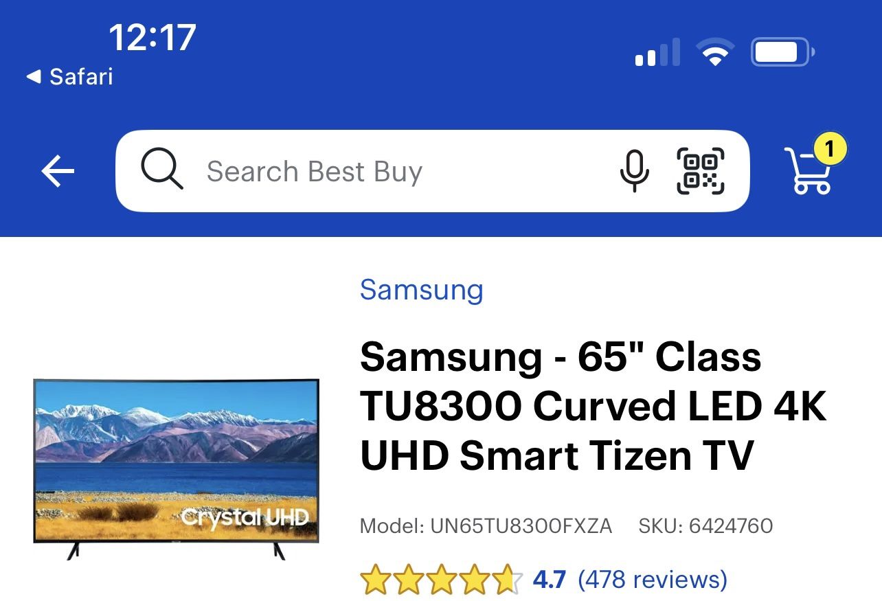 Samsung 65” Curve LED TV