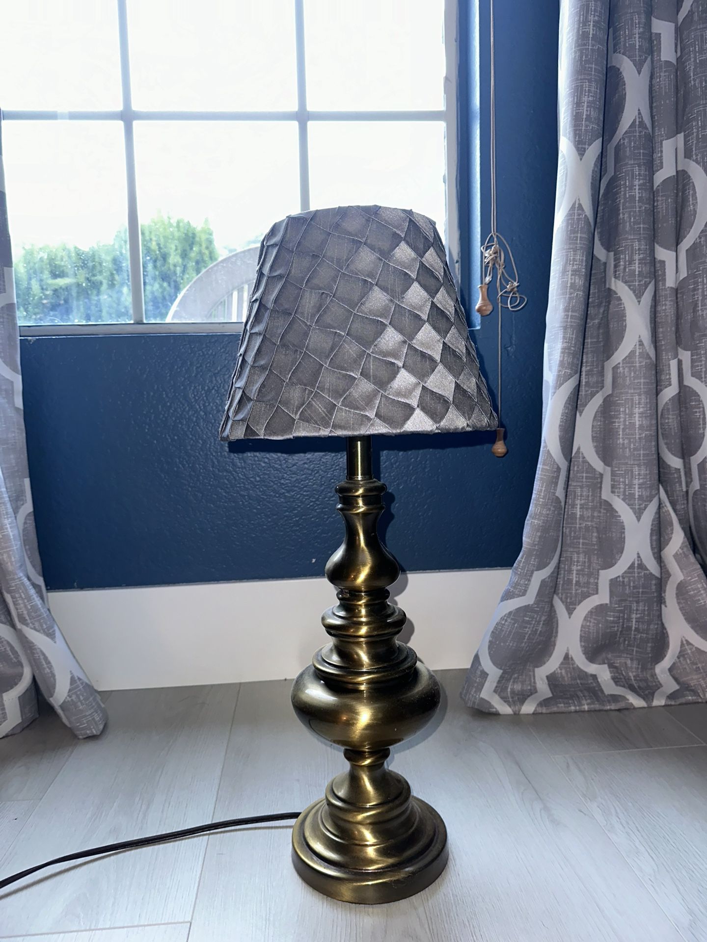 Brass lamp base & gray shade 