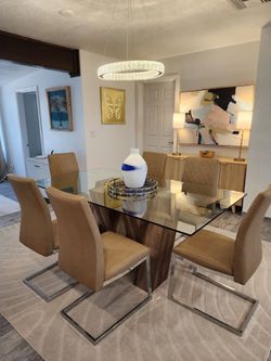 Modern Glass Dining Room Table With 6 chairs