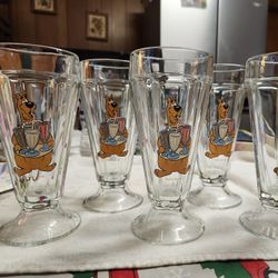 Vintage 1997 Scooby Doo 6 Sundae Glasses And 4 Spoons