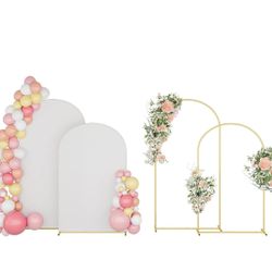 Arch Backdrop Stand Set of 2 with Covers – 7.2FT & 6FT Gold Metal Wedding Arch