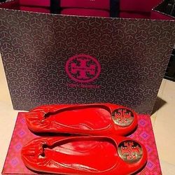 Tory Burch Designer Red Reva Flats Size 7