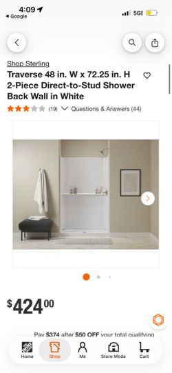 Traverse 34 in. W x 72.25 in. H 2-Piece Direct-to-Stud Shower End Wall Set in White